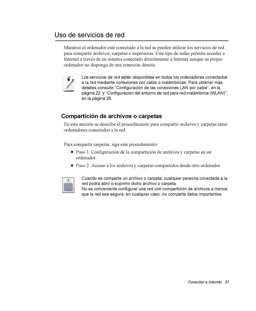 Samsung NX10RH0605/SES, EV-NX10ZZBABDE, NX10RH08M3/SES manual Uso de servicios de red, Compartición de archivos o carpetas 