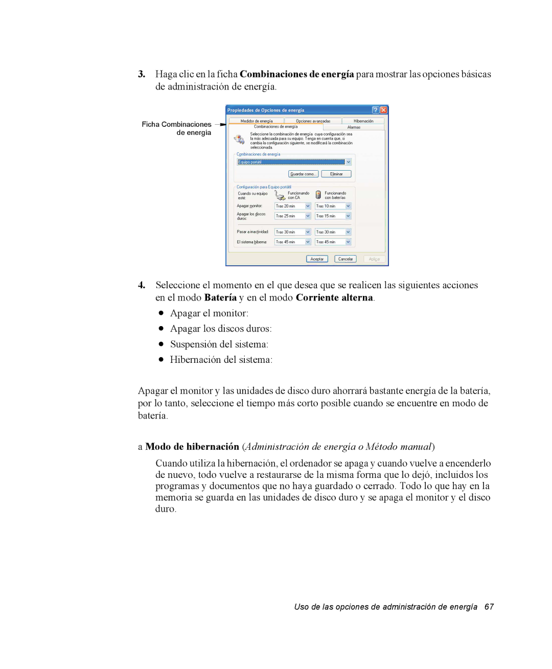 Samsung EV-NX10ZZBCBES, EV-NX10ZZBABDE, NX10RH08M3/SES, EV-NX10ZZBABPT manual Uso de las opciones de administración de energía 