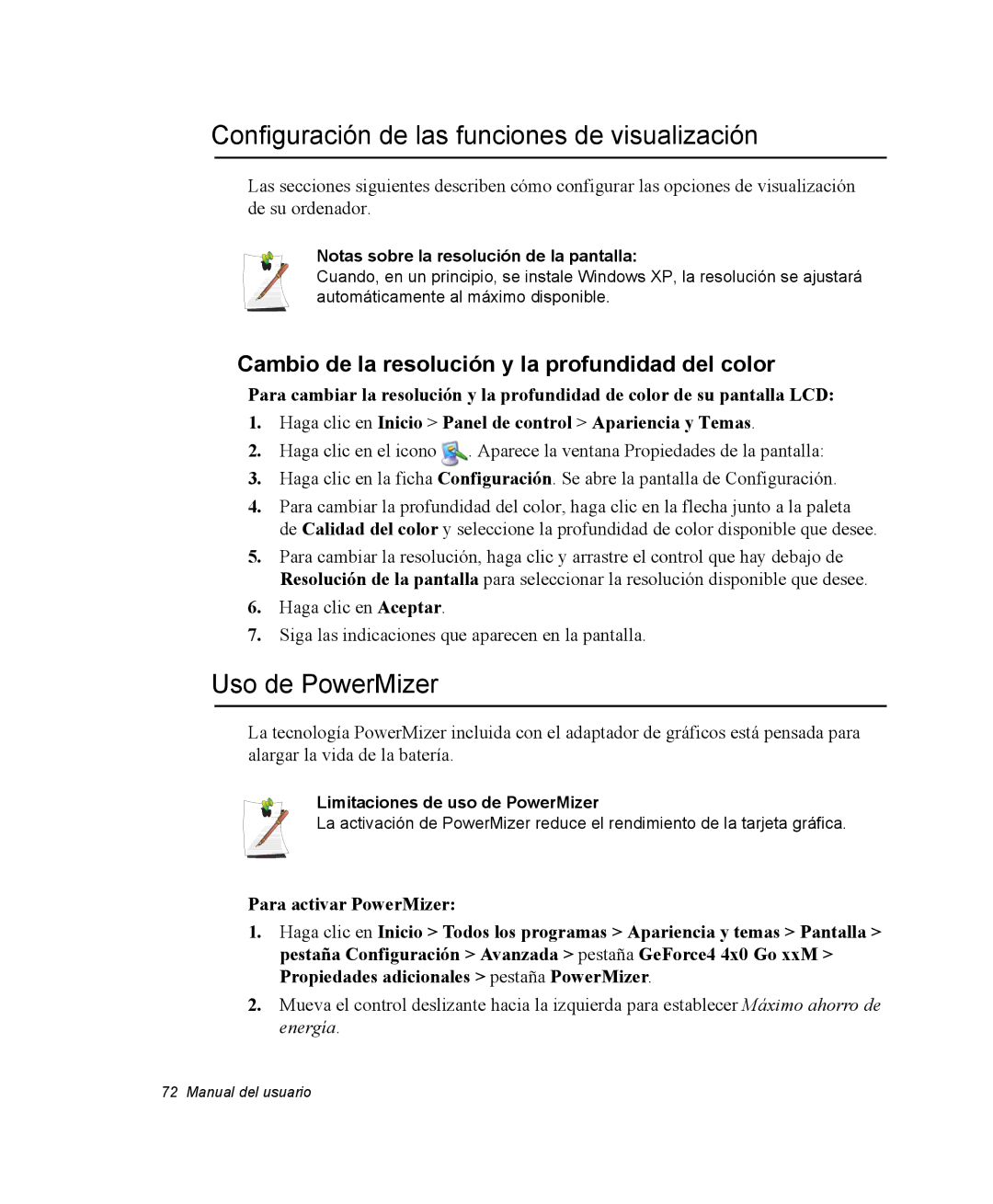 Samsung EV-NX10ZZBABES, EV-NX10ZZBABDE, NX10RH08M3/SES Configuración de las funciones de visualización, Uso de PowerMizer 