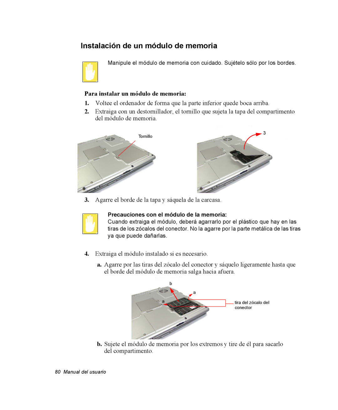 Samsung NX10RP08G5/SES, EV-NX10ZZBABDE manual Instalación de un módulo de memoria, Para instalar un módulo de memoria 