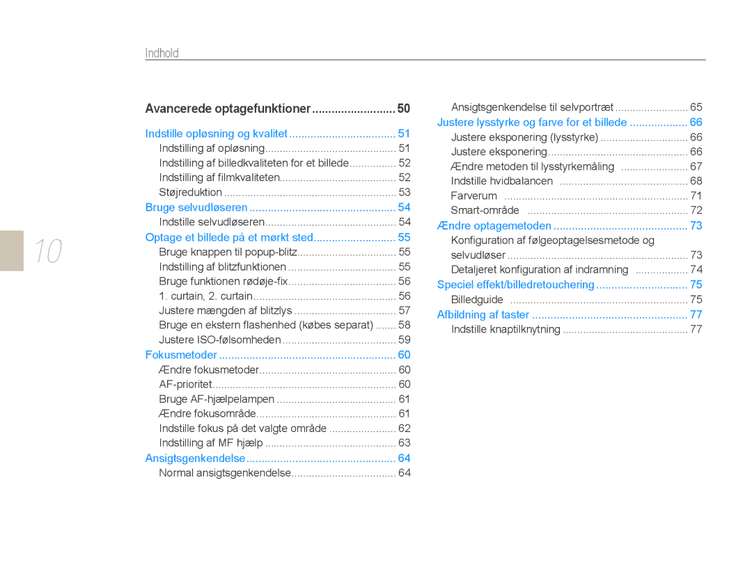 Samsung EV-NX10ZZBCBSE, EV-NX10ZZBABDK, EV-NX10ZZBABSE manual Indhold 