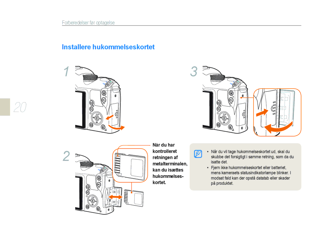 Samsung EV-NX10ZZBABSE, EV-NX10ZZBABDK, EV-NX10ZZBCBSE manual Installere hukommelseskortet 