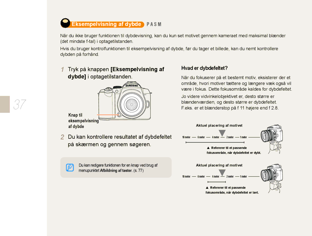 Samsung EV-NX10ZZBCBSE, EV-NX10ZZBABDK Tryk på knappen Eksempelvisning af dybde i optagetilstanden, Hvad er dybdefeltet? 