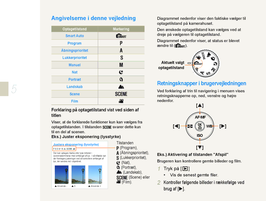 Samsung EV-NX10ZZBABSE, EV-NX10ZZBABDK manual Angivelserne i denne vejledning, Retningsknapper i brugervejledningen, Tryk på 