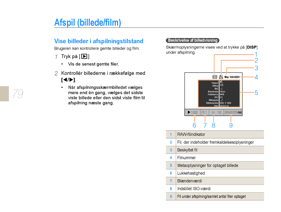 Samsung EV-NX10ZZBCBSE, EV-NX10ZZBABDK, EV-NX10ZZBABSE manual Afspil billede/ﬁlm, Vise billeder i afspilningstilstand 