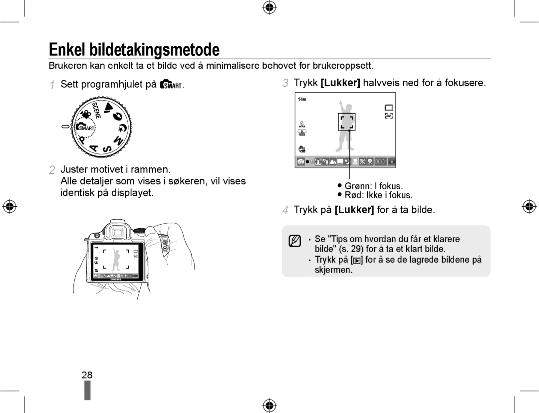 Samsung EV-NX10ZZBCBSE, EV-NX10ZZBABDK, EV-NX10ZZBABSE manual Enkel bildetakingsmetode 