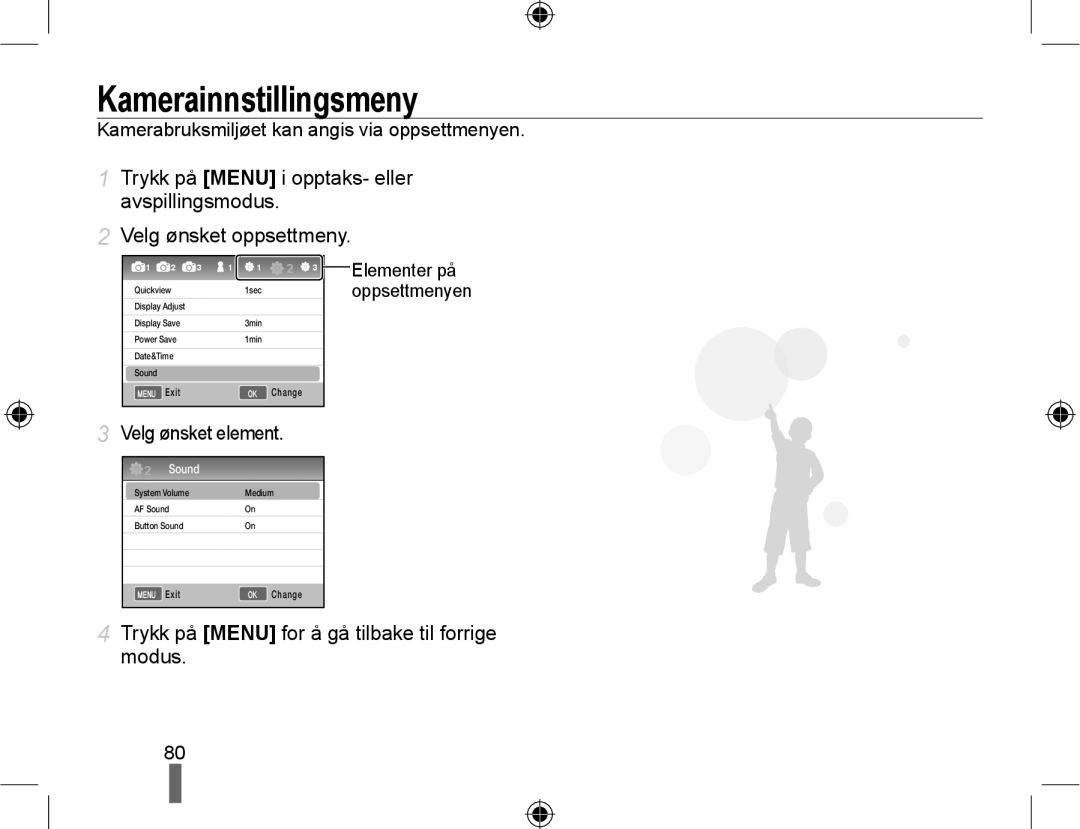 Samsung EV-NX10ZZBABSE, EV-NX10ZZBABDK, EV-NX10ZZBCBSE manual Kamerainnstillingsmeny, Elementer på 