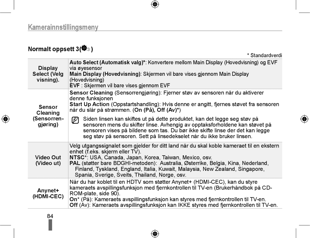 Samsung EV-NX10ZZBABDK, EV-NX10ZZBCBSE, EV-NX10ZZBABSE manual Normalt oppsett 3 