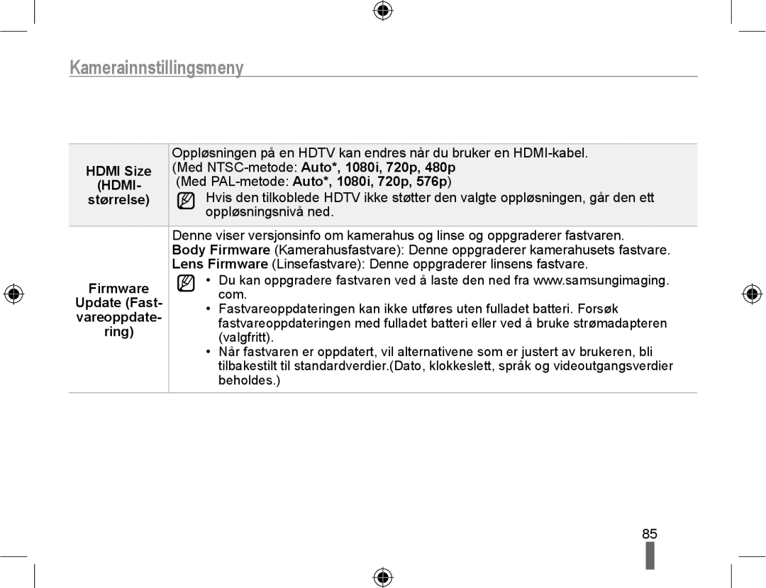 Samsung EV-NX10ZZBCBSE Med NTSC-metodeAuto*, 1080i, 720p, 480p, Med PAL-metodeAuto*, 1080i, 720p, 576p, Størrelse, Ring 