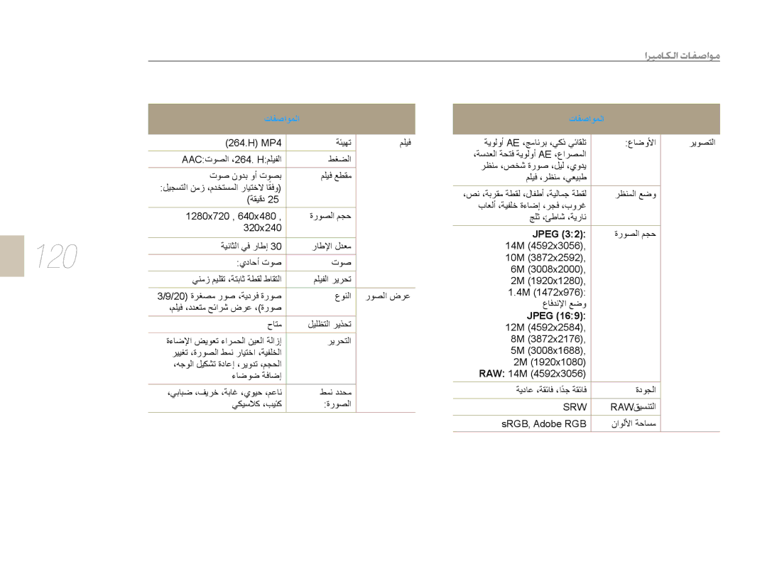 Samsung EV-NX10ZZBABSA, EV-NX10ZZBABIL, EV-NX10ZZBABIR, EV-NX10ZZBCBSA, EV-NX10ZZBABME manual 120 