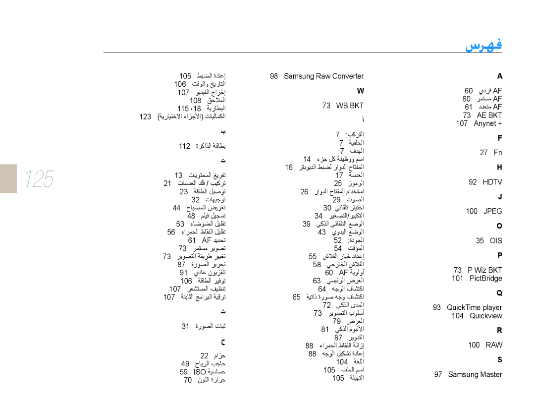 Samsung EV-NX10ZZBABSA, EV-NX10ZZBABIL, EV-NX10ZZBABIR, EV-NX10ZZBCBSA, EV-NX10ZZBABME manual ȦǍƷź, 125 