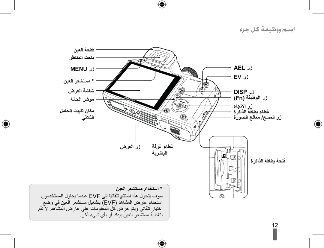 Samsung EV-NX10ZZBABIR, EV-NX10ZZBABSA, EV-NX10ZZBABIL, EV-NX10ZZBCBSA, EV-NX10ZZBABME manual ﺀﺰﺟ ﻞﻛ ﺔﻔﻴﻇﻭﻭ ﻢﺳﺍ 