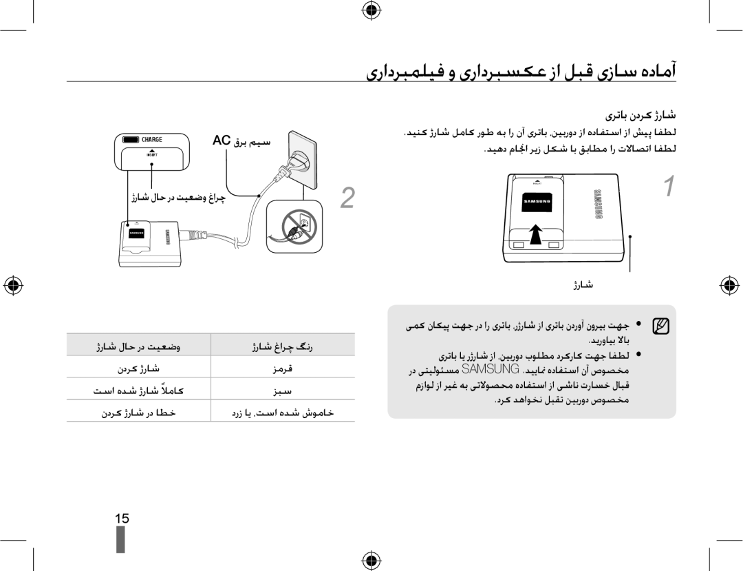 Samsung EV-NX10ZZBABSA manual یﺭﺍﺩﺮﺒﻤﻠﯿﻓ ﻭ یﺭﺍﺩﺮﺒﺴﮑﻋ ﺯﺍ ﻞﺒﻗ یﺯﺎﺳ ﻩﺩﺎﻣﺁ, یﺮﺗﺎﺑ ﻥﺩﺮﮐ ژﺭﺎﺷ, Ac ﻕﺮﺑ ﻢﯿﺳ, ﺖﺳﺍ ﻩﺪﺷ ژﺭﺎﺷ ﹰﻼﻣﺎﮐ ﺰﺒﺳ 