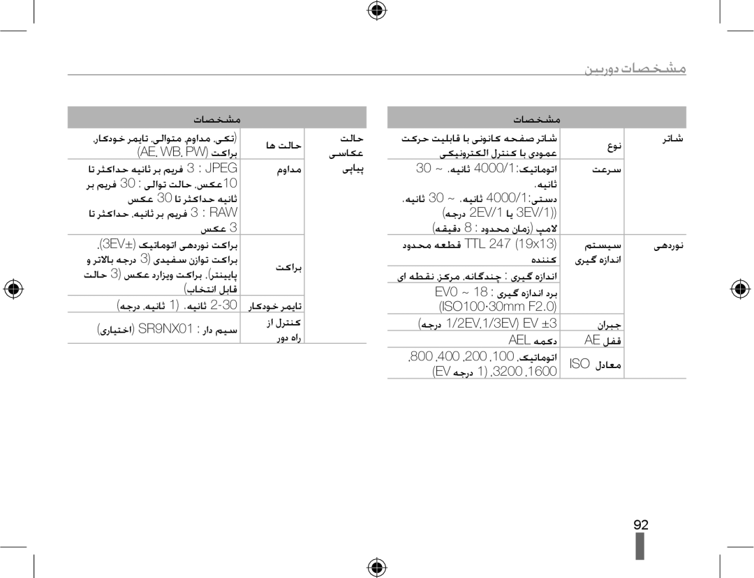 Samsung EV-NX10ZZBABIR, EV-NX10ZZBABSA, EV-NX10ZZBABIL, EV-NX10ZZBCBSA, EV-NX10ZZBABME manual ﻦﯿﺑﺭﻭﺩ ﺕﺎﺼﺨﺸﻣ 