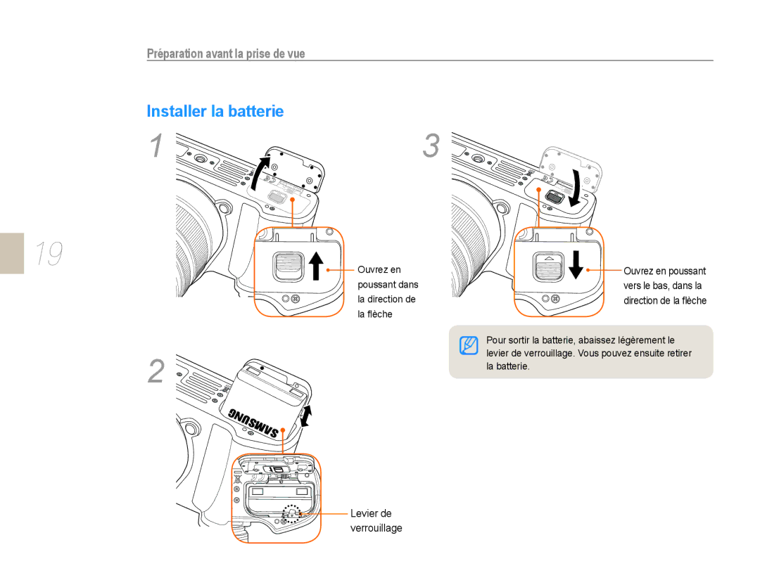 Samsung NX10PRTV07/SEF, EV-NX10ZZBABZA, NX10-SEED/SEF, EV-NX10ZZBATFR, EV-NX10ZZBABUS, EV-NX10ZZBABFR Levier de verrouillage 