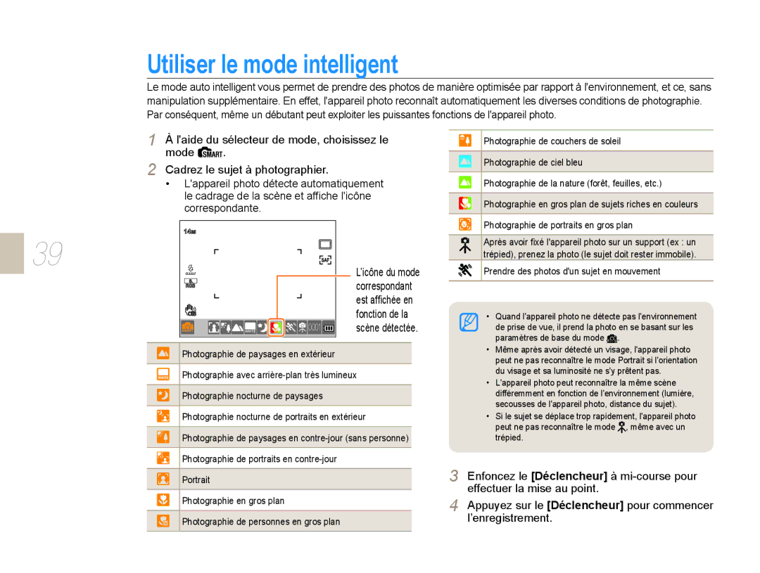 Samsung NX10PRTV07/SEF, EV-NX10ZZBABZA, NX10-SEED/SEF, EV-NX10ZZBATFR, EV-NX10ZZBABUS manual Utiliser le mode intelligent, 0001 