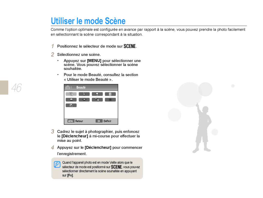 Samsung EV-NX10ZZBCBFR, EV-NX10ZZBABZA, NX10-SEED/SEF, EV-NX10ZZBATFR, EV-NX10ZZBABUS, EV-NX10ZZBABFR Utiliser le mode Scène 