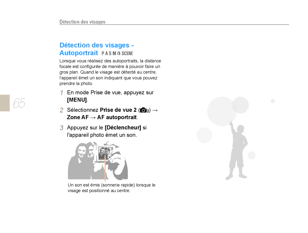 Samsung EV-NX10ZZAAB manual Détection des visages Autoportrait, Zone AF → AF autoportrait, Appuyez sur le Déclencheur si 