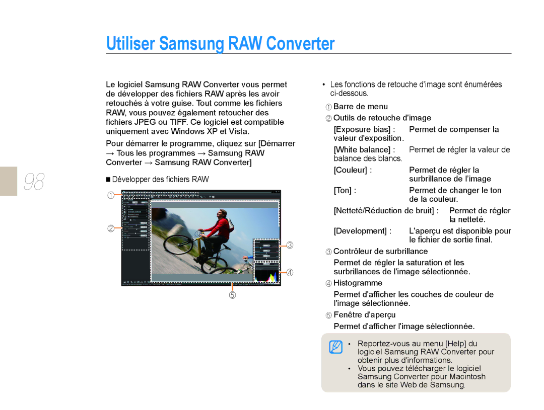 Samsung NX10PRTV05/SEF, EV-NX10ZZBABZA, NX10-SEED/SEF, EV-NX10ZZBATFR, EV-NX10ZZBABUS manual Utiliser Samsung RAW Converter 