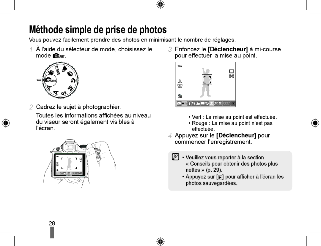 Samsung NX10PRTV05/SEF manual Méthode simple de prise de photos, Appuyez sur le Déclencheur pour commencer l’enregistrement 