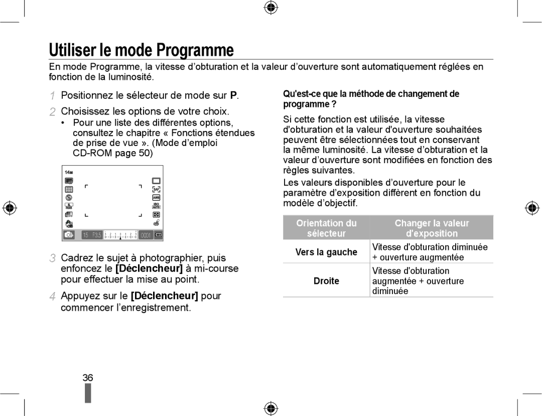 Samsung EV-NX10ZZBCBFR manual Utiliser le mode Programme, Quest-ce que la méthode de changement de programme ?, Dexposition 