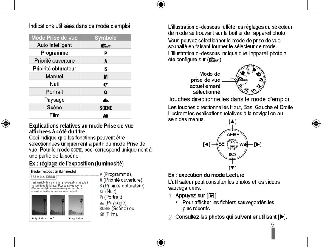 Samsung EV-NX10ZZAAB, EV-NX10ZZBABZA Appuyez sur, Mode Prise de vue, Ex réglage de lexposition luminosité, Sein des menus 