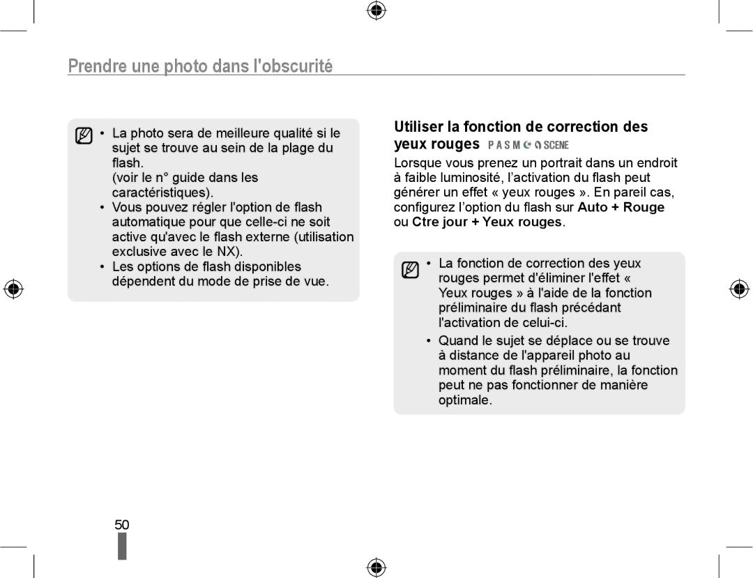 Samsung EV-NX10ZZBABZA, EV-NX10ZZAAB Prendre une photo dans lobscurité, Utiliser la fonction de correction des yeux rouges 