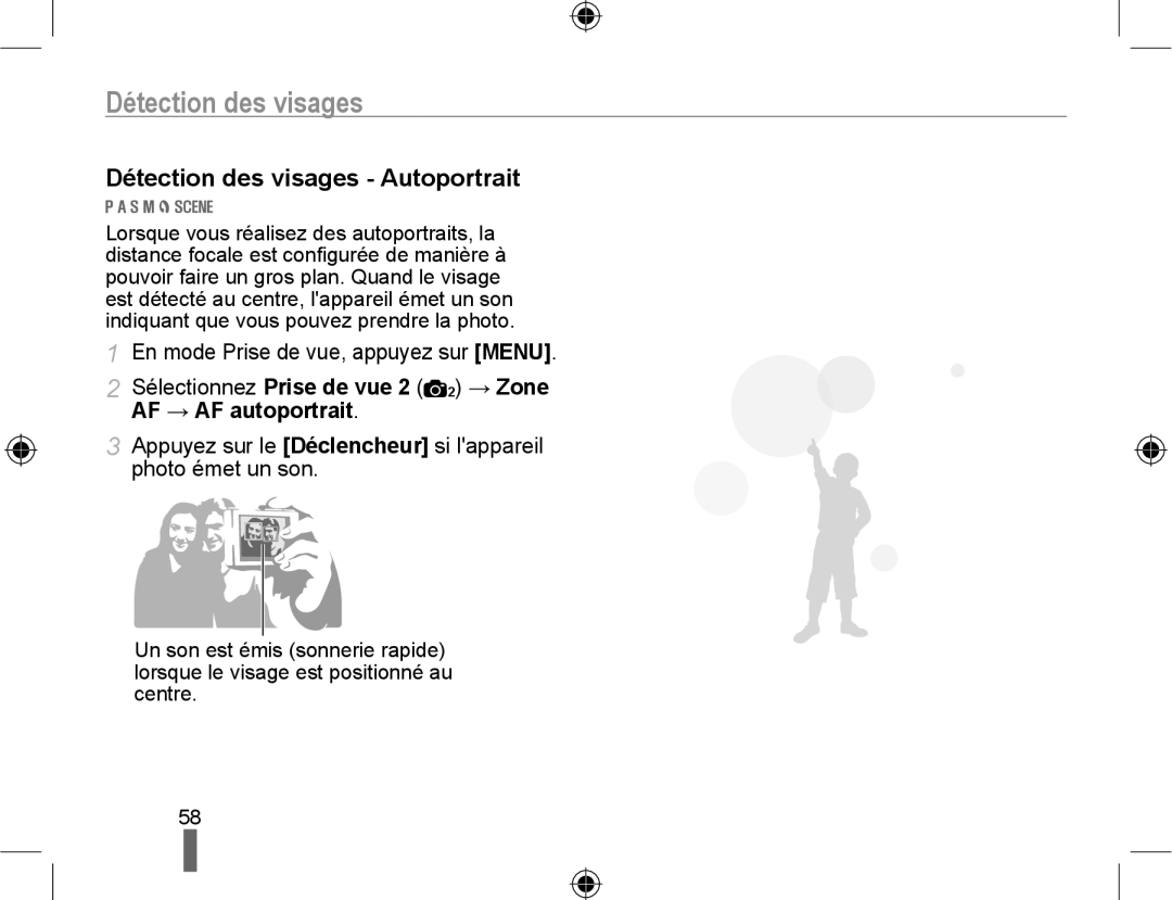 Samsung NX10PRTV05/SEF, EV-NX10ZZBABZA, NX10-SEED/SEF, EV-NX10ZZBATFR, EV-NX10ZZBABUS Détection des visages Autoportrait 