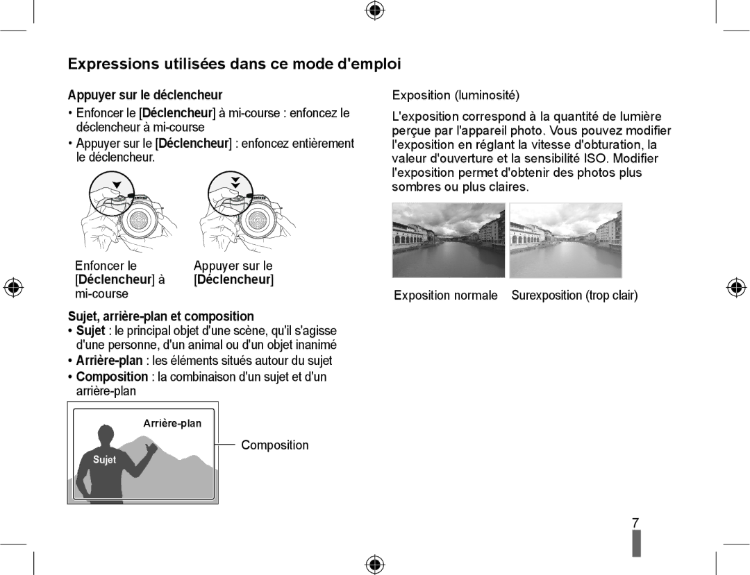 Samsung NX10PRTV06/SEF, EV-NX10ZZAAB Expressions utilisées dans ce mode demploi, Appuyer sur le déclencheur, Déclencheur à 