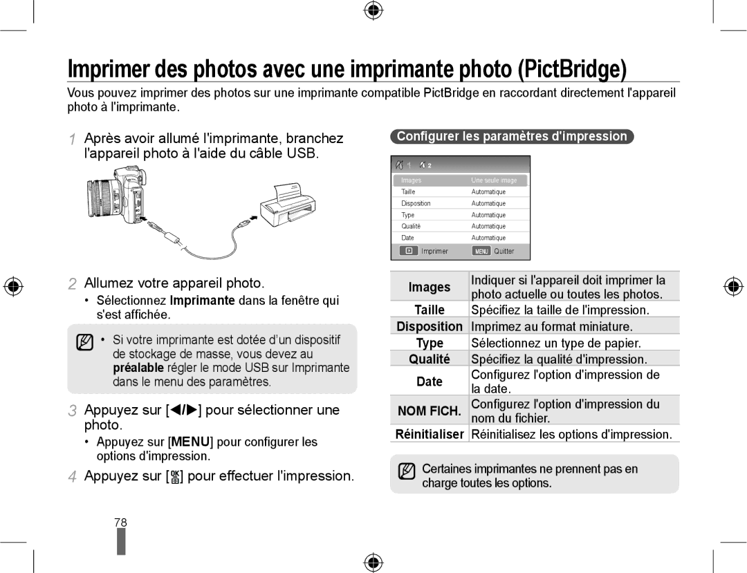 Samsung NX10PRTV05/SEF manual Imprimer des photos avec une imprimante photo PictBridge, Allumez votre appareil photo 