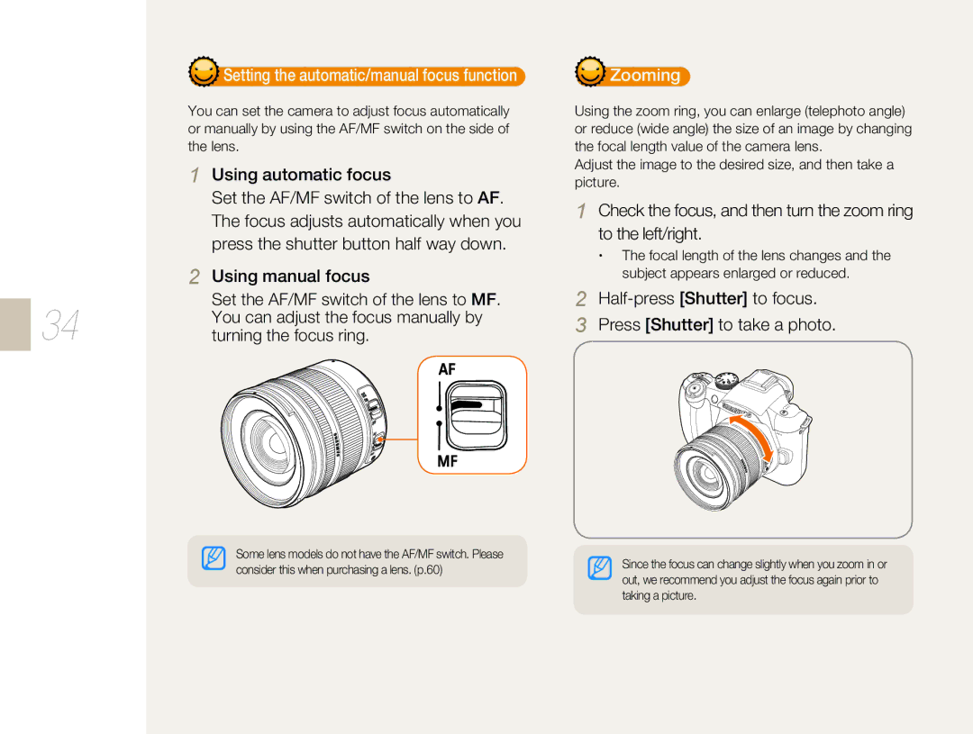 Samsung EV-NX10ZZBCBHU, EV-NX10ZZBABZA Using automatic focus, Half-press Shutter to focus Press Shutter to take a photo 