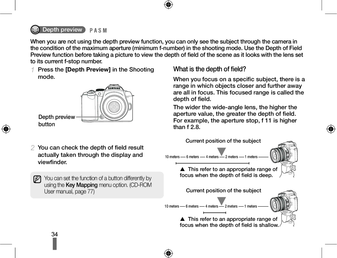 Samsung EV-NX10ZZBCBHU, EV-NX10ZZBABZA, NX10RHZA03/SUK, NX10PRTV04/SUK, NX10PRTV04/SEG, NX10-SEED/SEG Depth preview, Viewﬁnder 