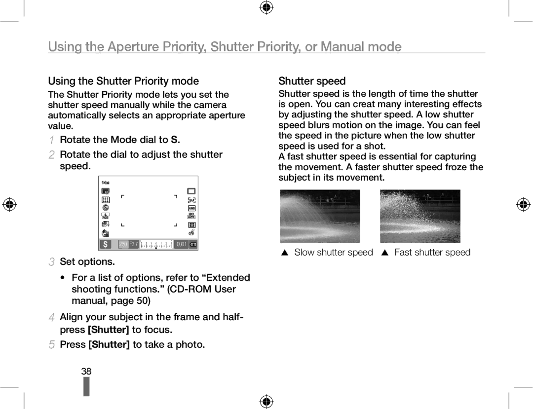 Samsung EV-NX10ZZBABDK, EV-NX10ZZBABZA, NX10RHZA03/SUK, NX10PRTV04/SUK manual Using the Shutter Priority mode, Shutter speed 