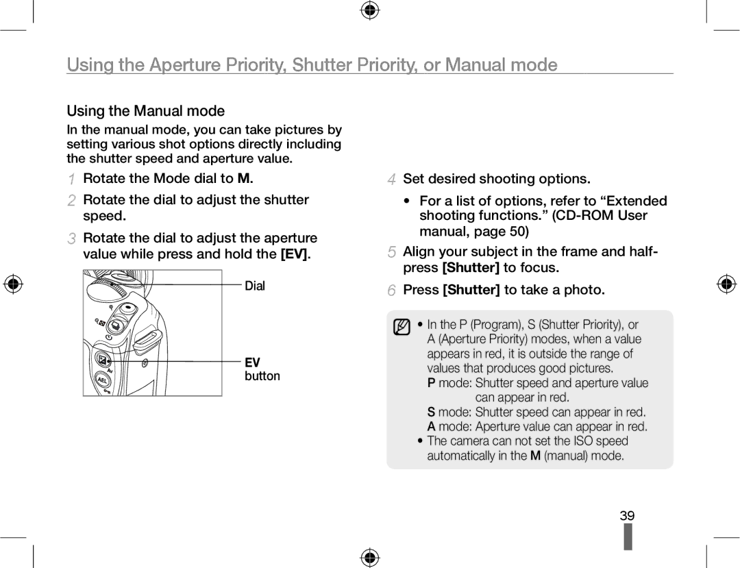 Samsung EV-NX10ZZBCBRU, EV-NX10ZZBABZA, NX10RHZA03/SUK, NX10PRTV04/SUK, NX10PRTV04/SEG, EV-NX10ZZBABDE Using the Manual mode 