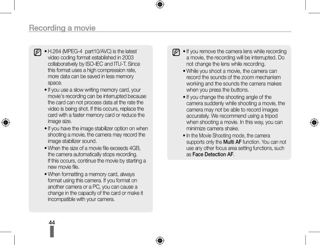 Samsung NX10PRTV09/SEK, EV-NX10ZZBABZA, NX10RHZA03/SUK, NX10PRTV04/SUK, NX10PRTV04/SEG, EV-NX10ZZBABDE manual Recording a movie 