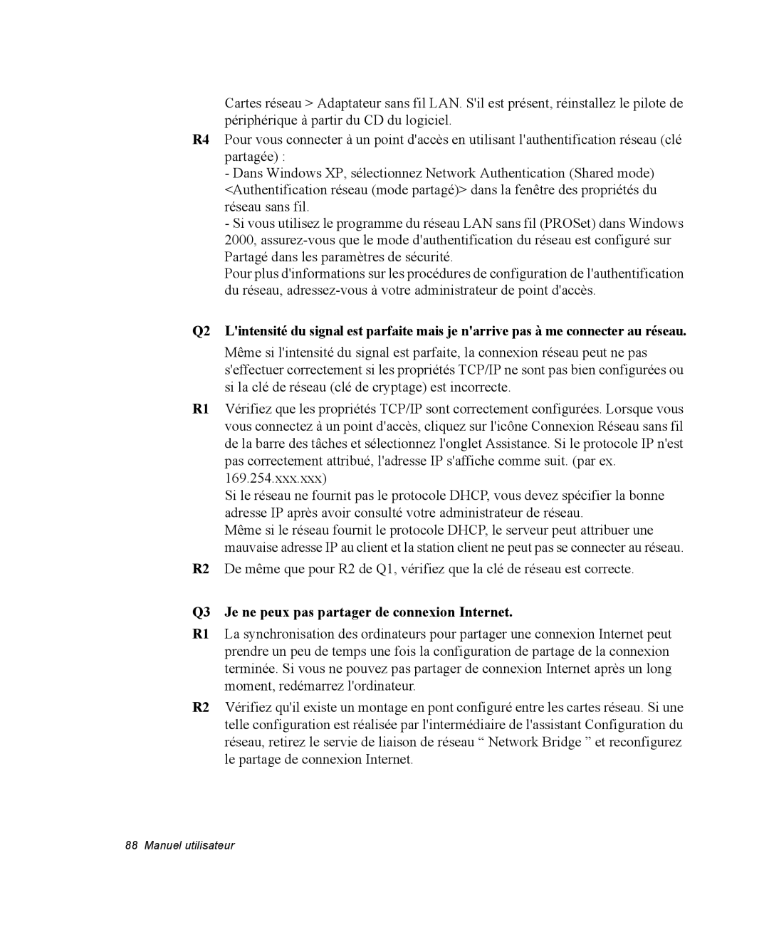 Samsung NX10RP08N6/SEF, EV-NX10ZZBABZA, NX10-SEED/SEF, NX10RP0HUL/SEF manual Q3 Je ne peux pas partager de connexion Internet 