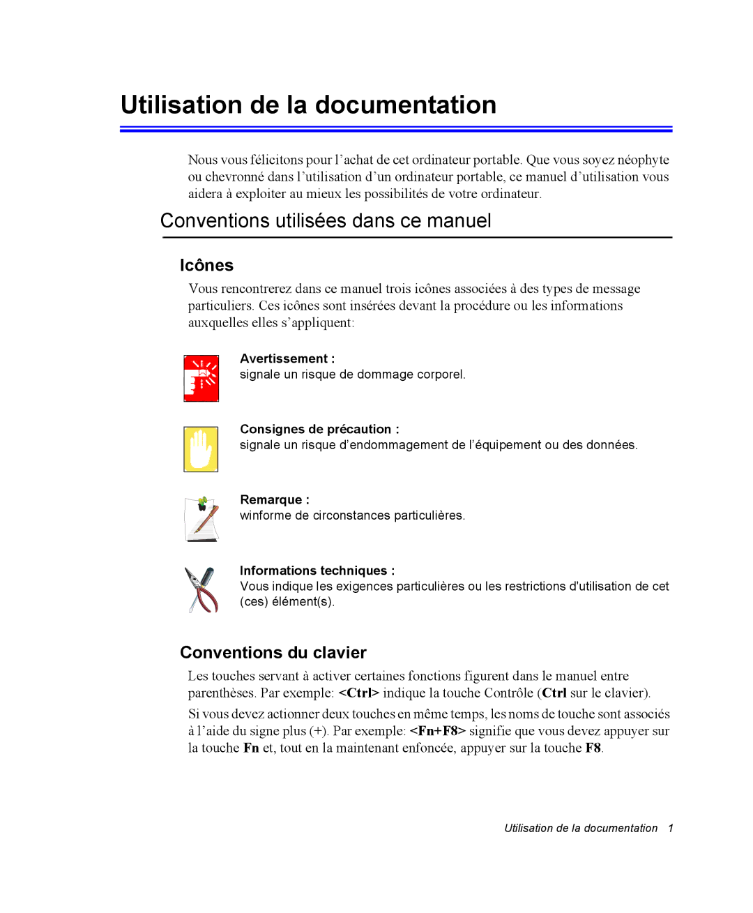 Samsung NX10PRTV03/SEF, EV-NX10ZZBABZA manual Utilisation de la documentation, Conventions utilisées dans ce manuel, Icônes 