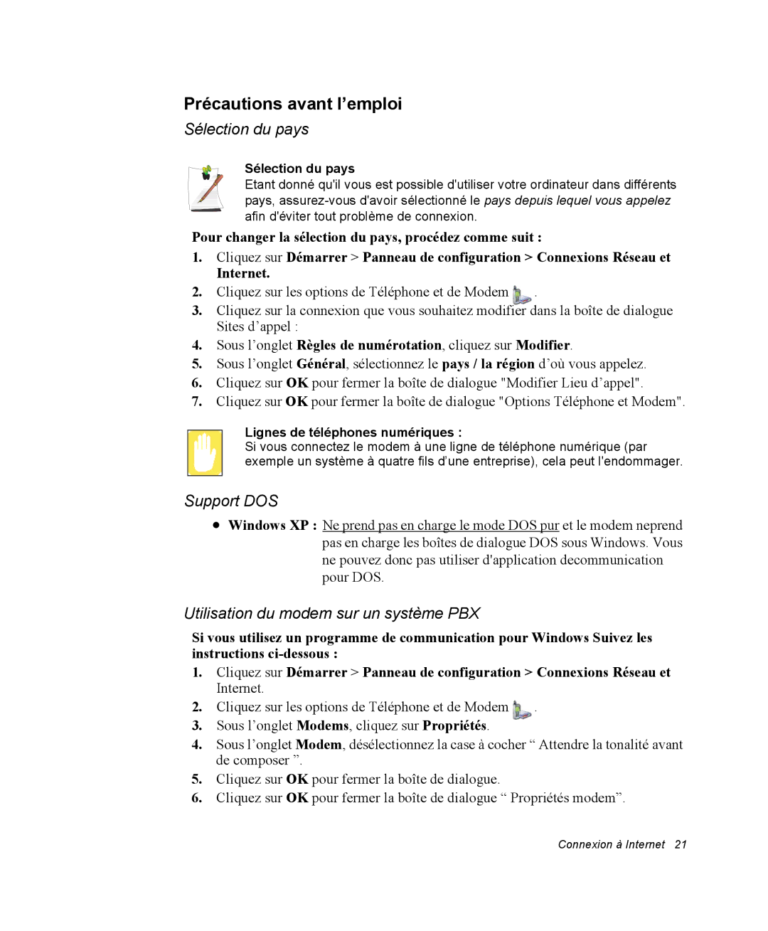 Samsung NX10-SEED/SEF, EV-NX10ZZAAB Précautions avant l’emploi, Sous l’onglet Règles de numérotation, cliquez sur Modifier 