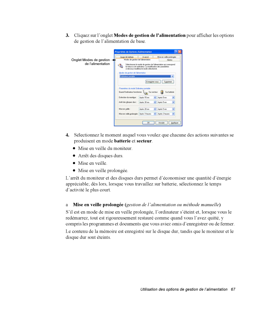 Samsung NX10PRTV07/SEF, EV-NX10ZZBABZA, NX10RP08N6/SEF, NX10-SEED/SEF Utilisation des options de gestion de l’alimentation 