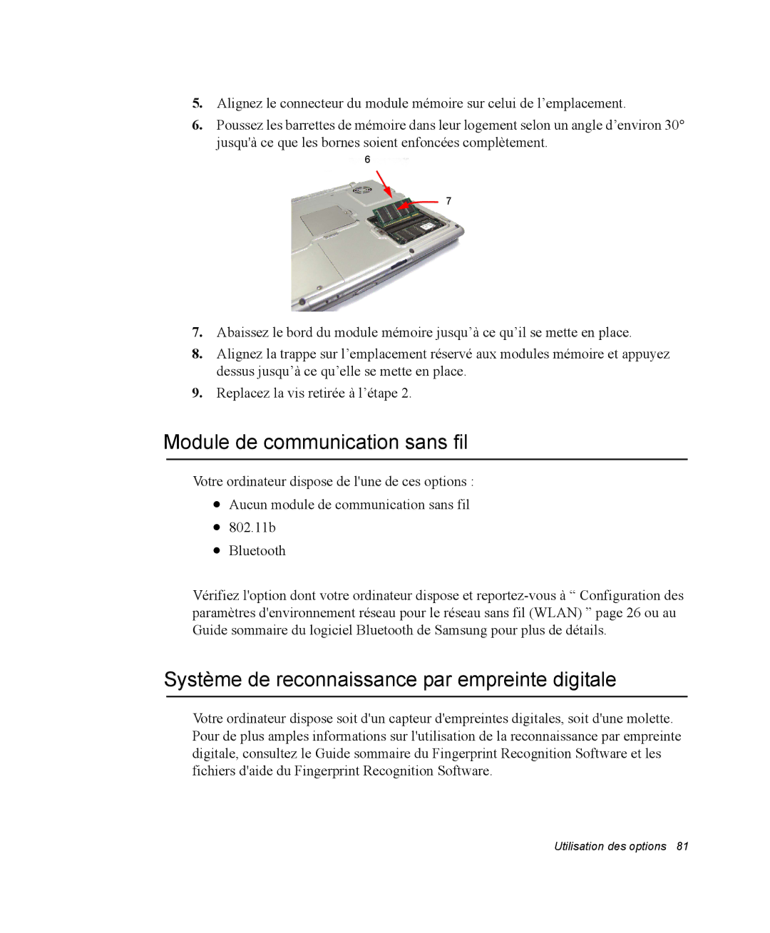 Samsung NX10PRTV06/SEF, EV-NX10ZZBABZA Module de communication sans fil, Système de reconnaissance par empreinte digitale 