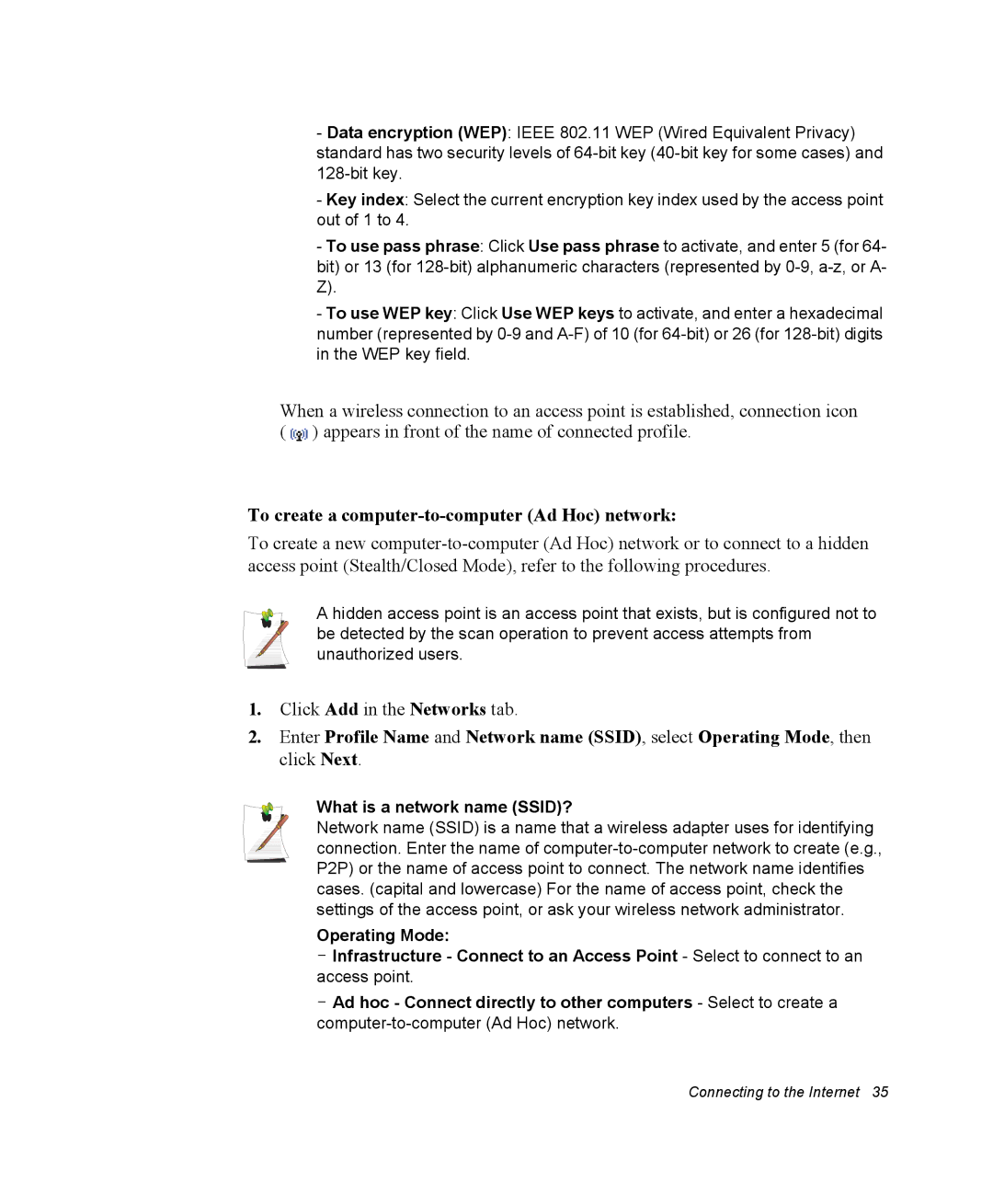 Samsung NX10PRTV04/SEK, EV-NX10ZZBABZA manual To create a computer-to-computer Ad Hoc network, What is a network name SSID? 