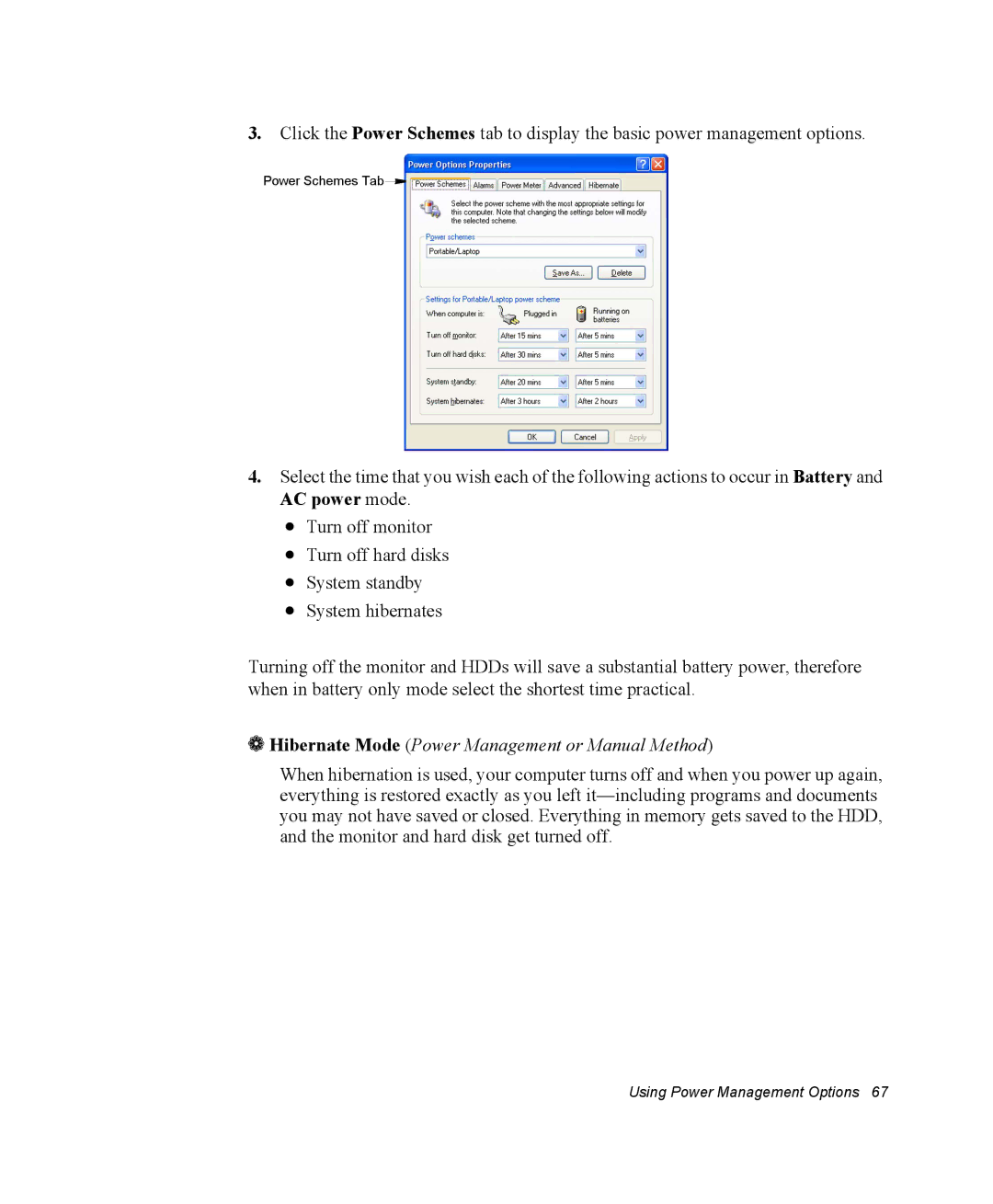 Samsung EV-NX10ZZAAB, EV-NX10ZZBABZA, NX10RP1N9W/SEG, NX10RP0BW9/SEG manual Hibernate Mode Power Management or Manual Method 