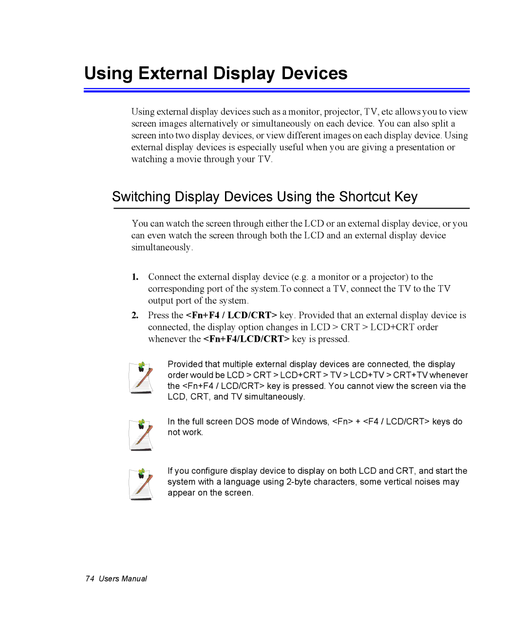 Samsung NX10PRTV01/SEF, EV-NX10ZZBABZA Using External Display Devices, Switching Display Devices Using the Shortcut Key 