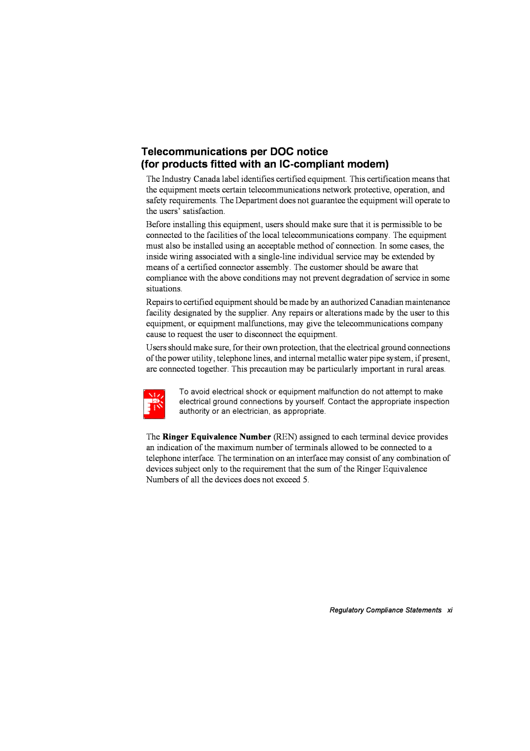 Samsung EV-NX10ZZBABUA, EV-NX10ZZBABZA Telecommunications per DOC notice, for products fitted with an IC-compliant modem 