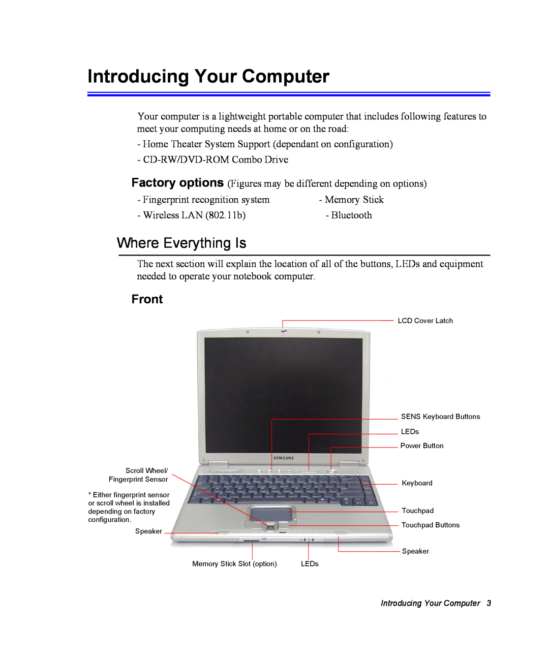 Samsung NX10RP0653/SUK, EV-NX10ZZBABZA, NX10RP1N9W/SEG, NX10RP0BW9/SEG Introducing Your Computer, Where Everything Is, Front 
