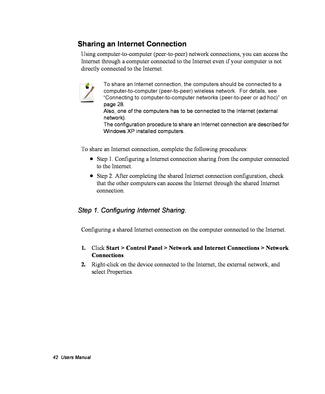 Samsung NX10PRTV01/SEK, EV-NX10ZZBABZA, NX10RP1N9W/SEG manual Sharing an Internet Connection, Configuring Internet Sharing 