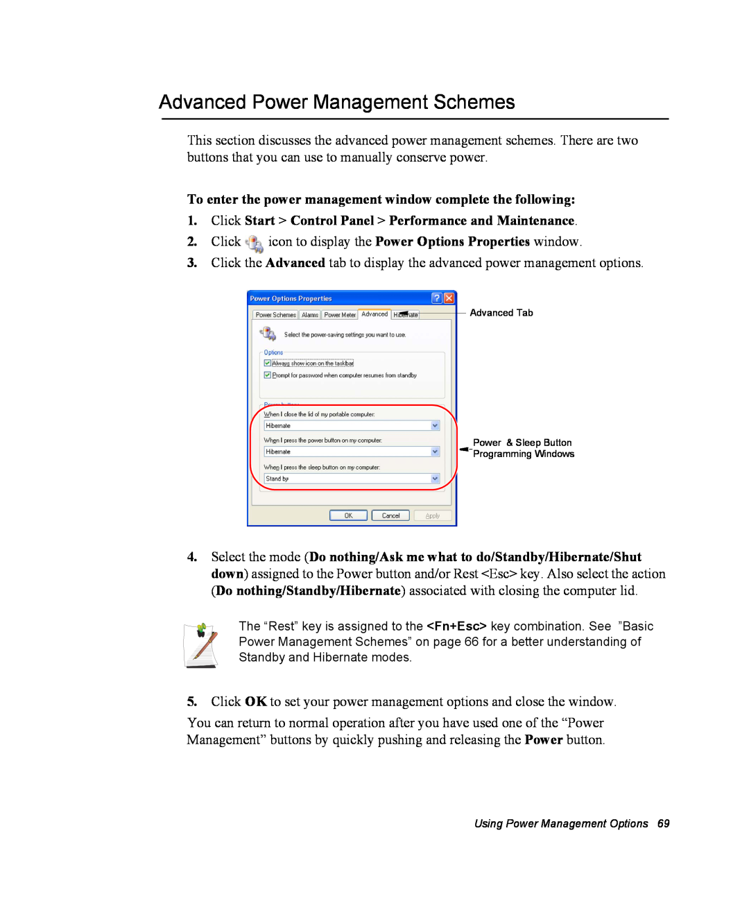 Samsung NX10PRTV06/SEF Advanced Power Management Schemes, To enter the power management window complete the following 