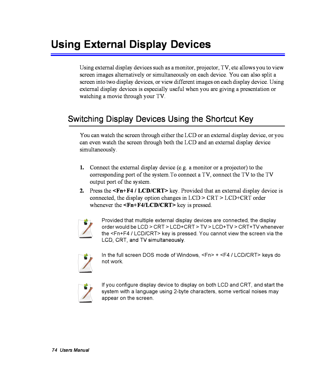 Samsung NX10PRTV01/SEF, EV-NX10ZZBABZA Using External Display Devices, Switching Display Devices Using the Shortcut Key 