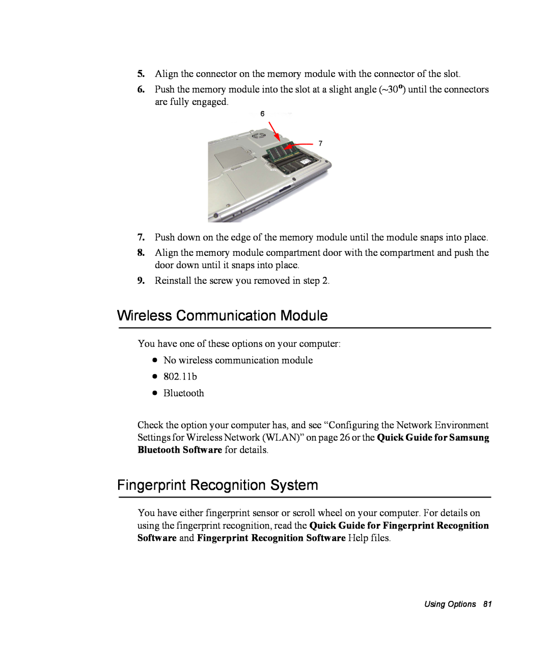 Samsung NX10RP0BW9/SES, EV-NX10ZZBABZA, NX10RP1N9W/SEG manual Wireless Communication Module, Fingerprint Recognition System 