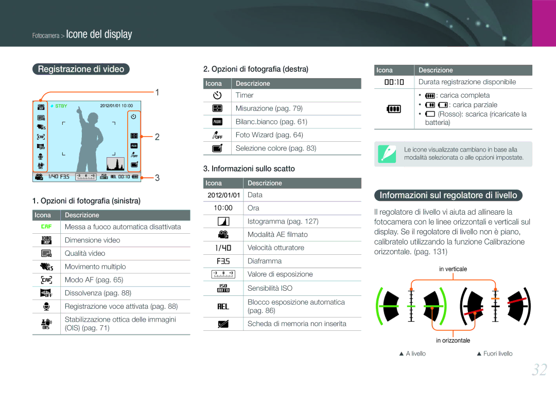 Samsung EV-NX1000BHWIT, EV-NX1100BABIT, EV-NX1000BABIT manual Registrazione di video, Informazioni sul regolatore di livello 